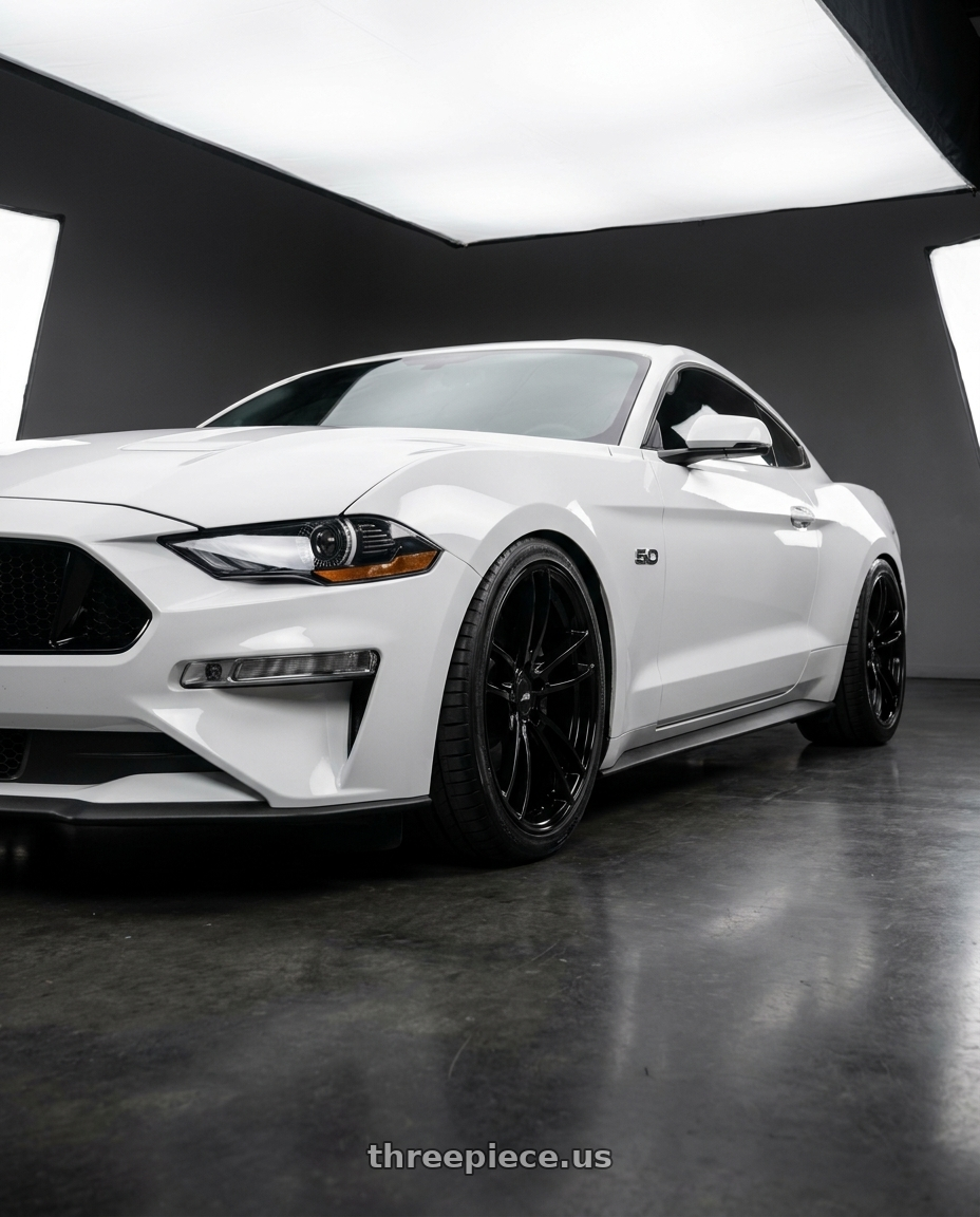2021 Ford Mustang GT with American Racing AR941 MACH FIVE 5X114.3 19X11 +25 GLOSS BLACK wheels