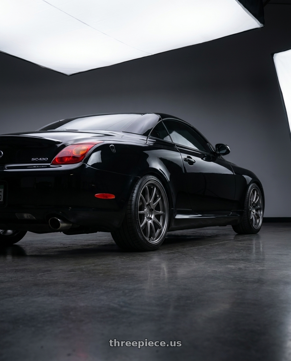 2005 lexus sc430 with Aodhan DS02 5X100 18x9.5+35 Hyper Black wheels rear three quarter view square tires