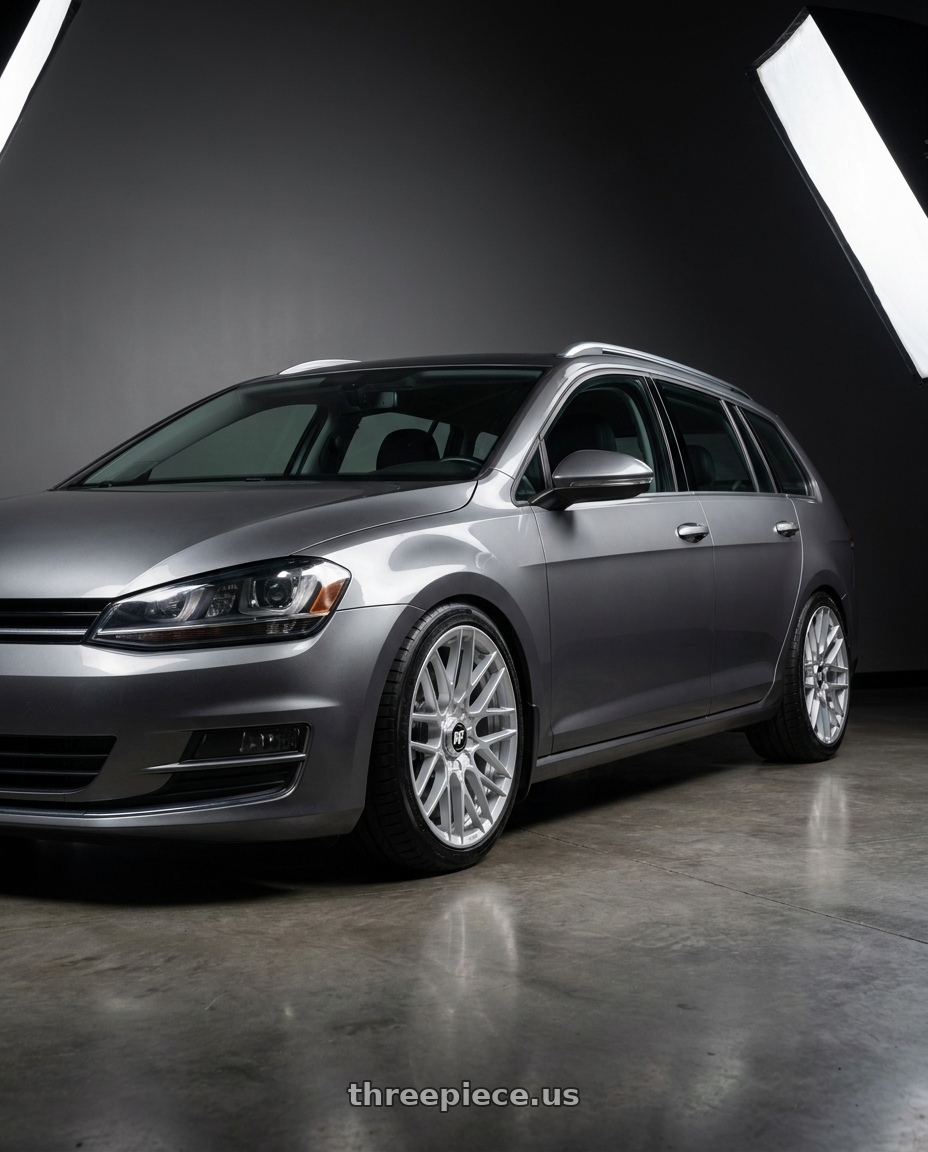 2018 Volkswagen Golf SportWagen SEL Platinum Grey Metallic with Rotiform 1PC R140 RSE 5X112/5X114.3 18X8.5 +45 GLOSS SILVER wheels