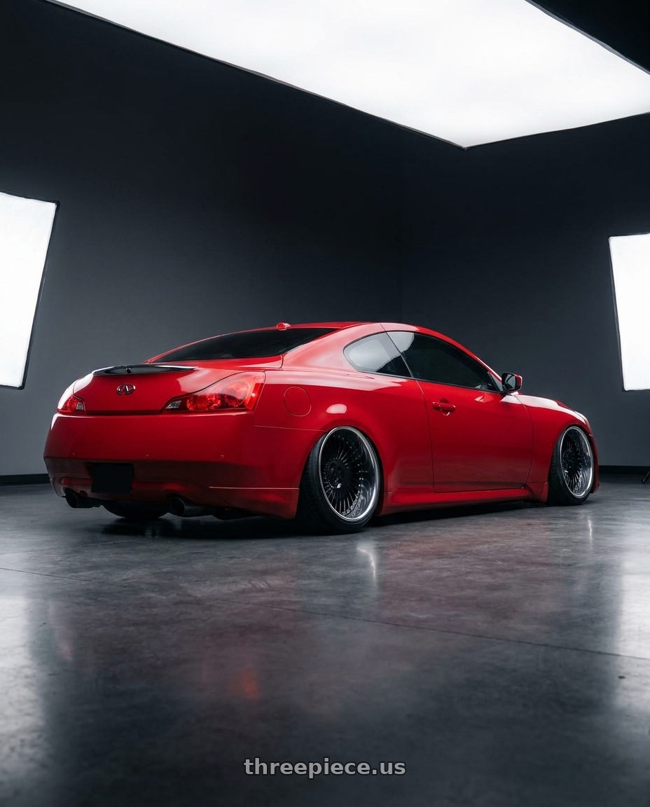 2008 Infiniti g37 coupe with Heritage Wheel SENDAI-DIR wheels rear three quarter view extreme stretch tires