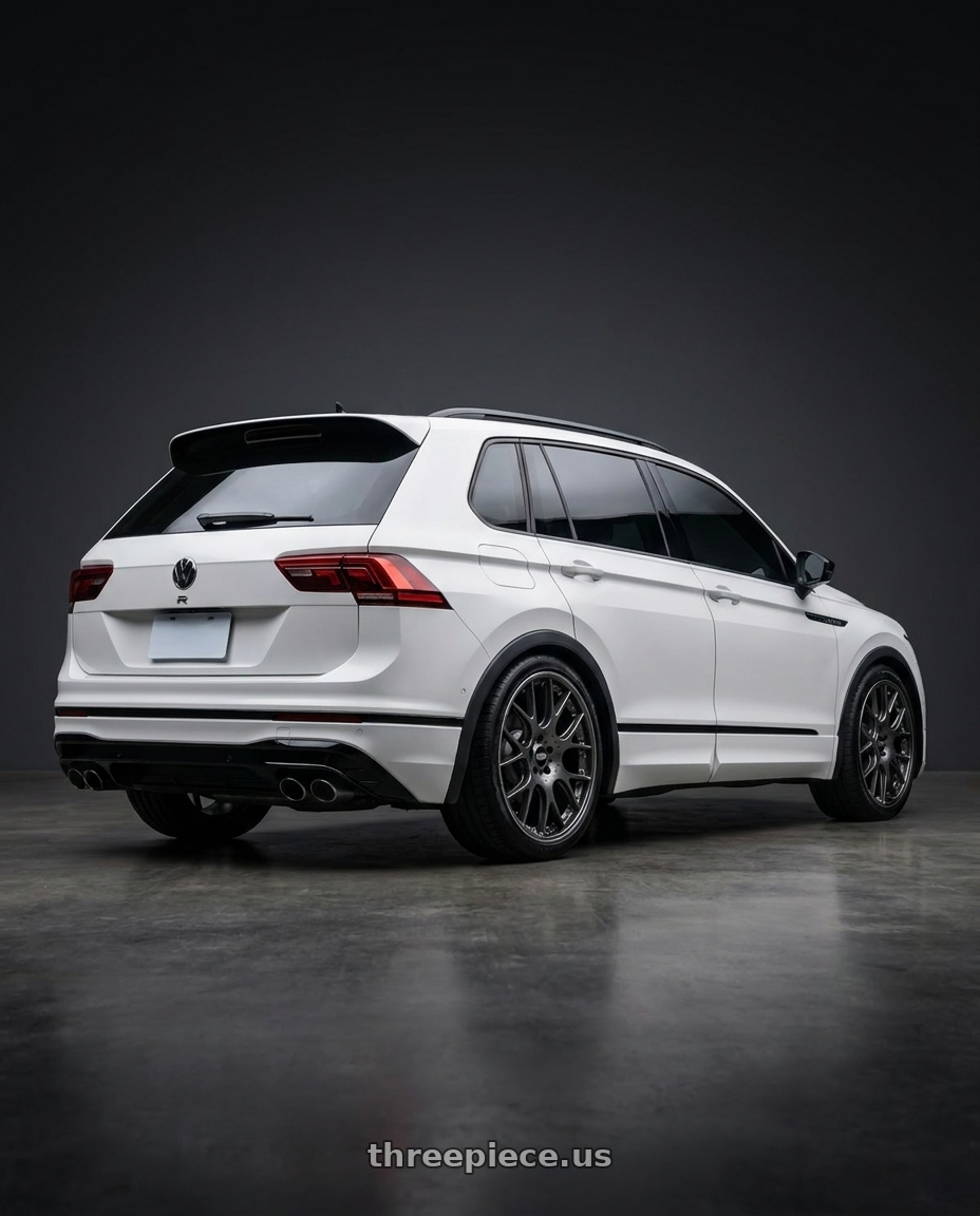 2021 tuguan r with BBS CH-RII 5x130 21x10.5 +47 Satin Platinum Center Black Lip SS Rim Prot wheels rear three quarter view square tires