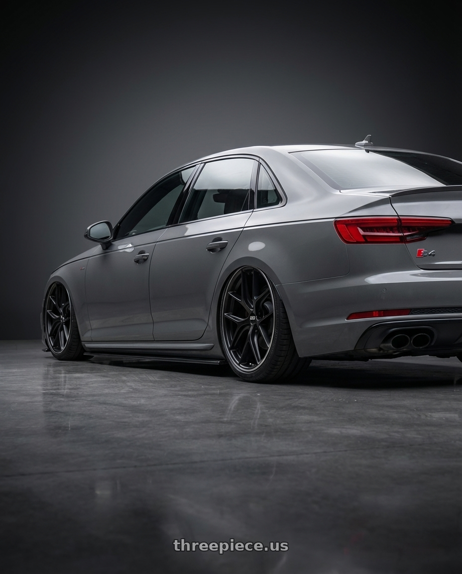 2023 Audi S4 B9 with BBS CC-R 5x112 20x9.0+25 Satin Black wheels rear three quarter view slight stretch tires