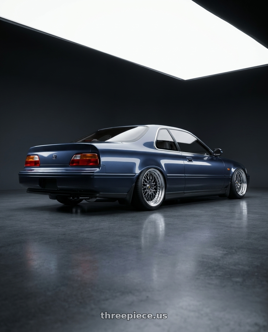 1990 honda legend coupe with Work Vs-Xv 5x100 18x9+53 A Disk Brilliant Silver Black wheels rear three quarter view slight stretch tires