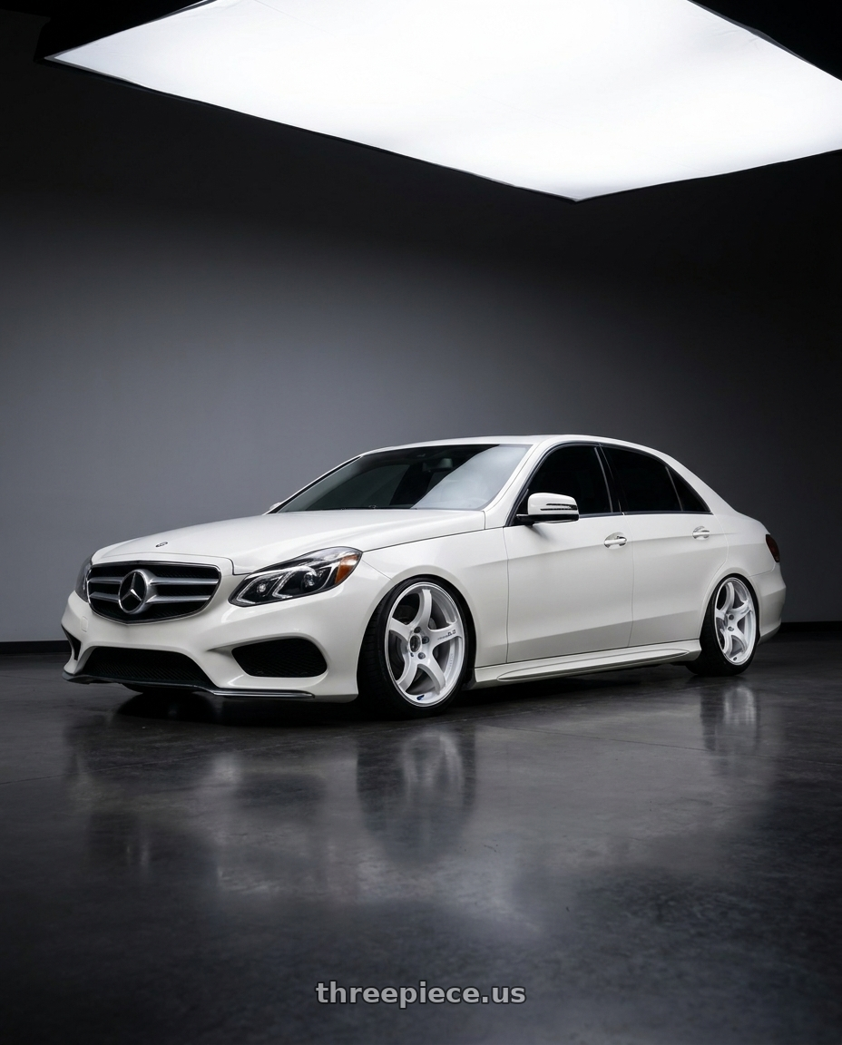 2014 Mercedes Benz e350 white with Advan Racing TC4 5x112 18x10.0 +32 RACING WHITE METALLIC & RING wheels