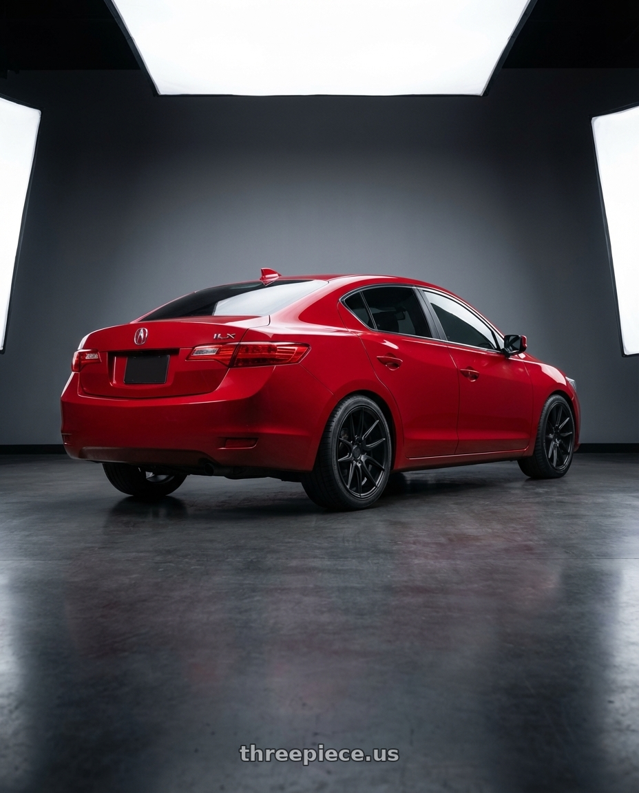 2012 Acura ILX with Niche 1PC M117 MISANO 5X114.3 17X8 +40 MATTE BLACK wheels rear three quarter view square tires