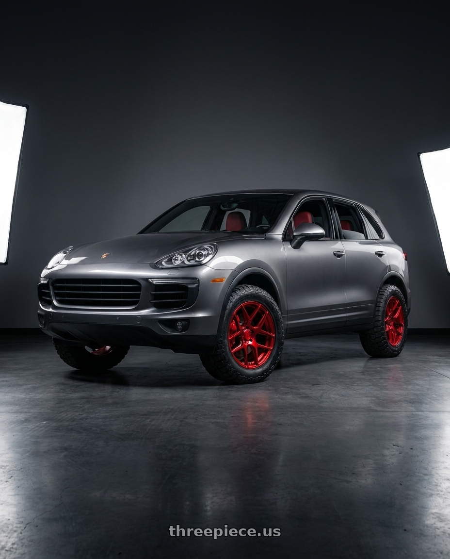 2015 Porsche Cayenne S Meteorite with MRR FS1 5x130 18x8.5  +45 Candy Red wheels