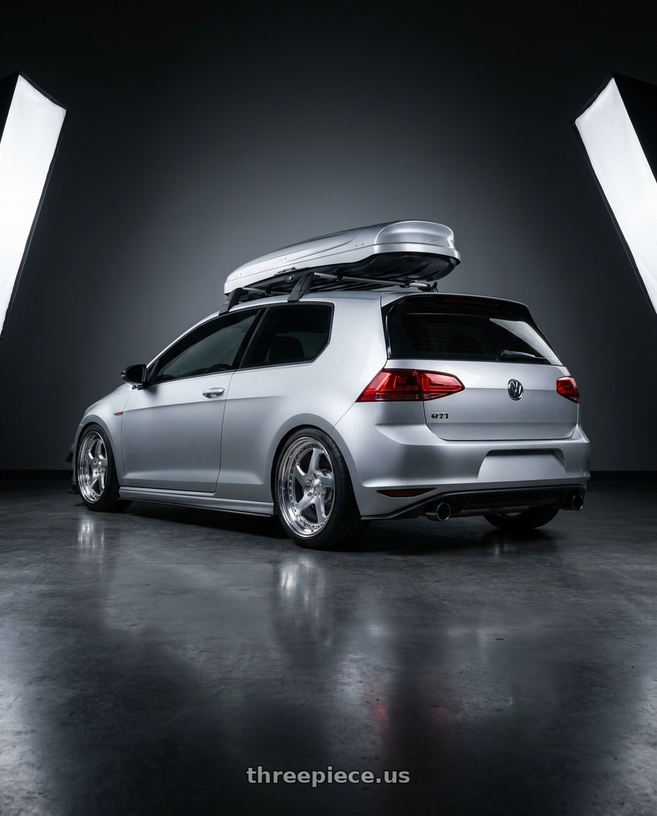 2015 VW GTI with CCW LM5T 5x112 19x9 +40 Polished wheels rear three quarter view square tires