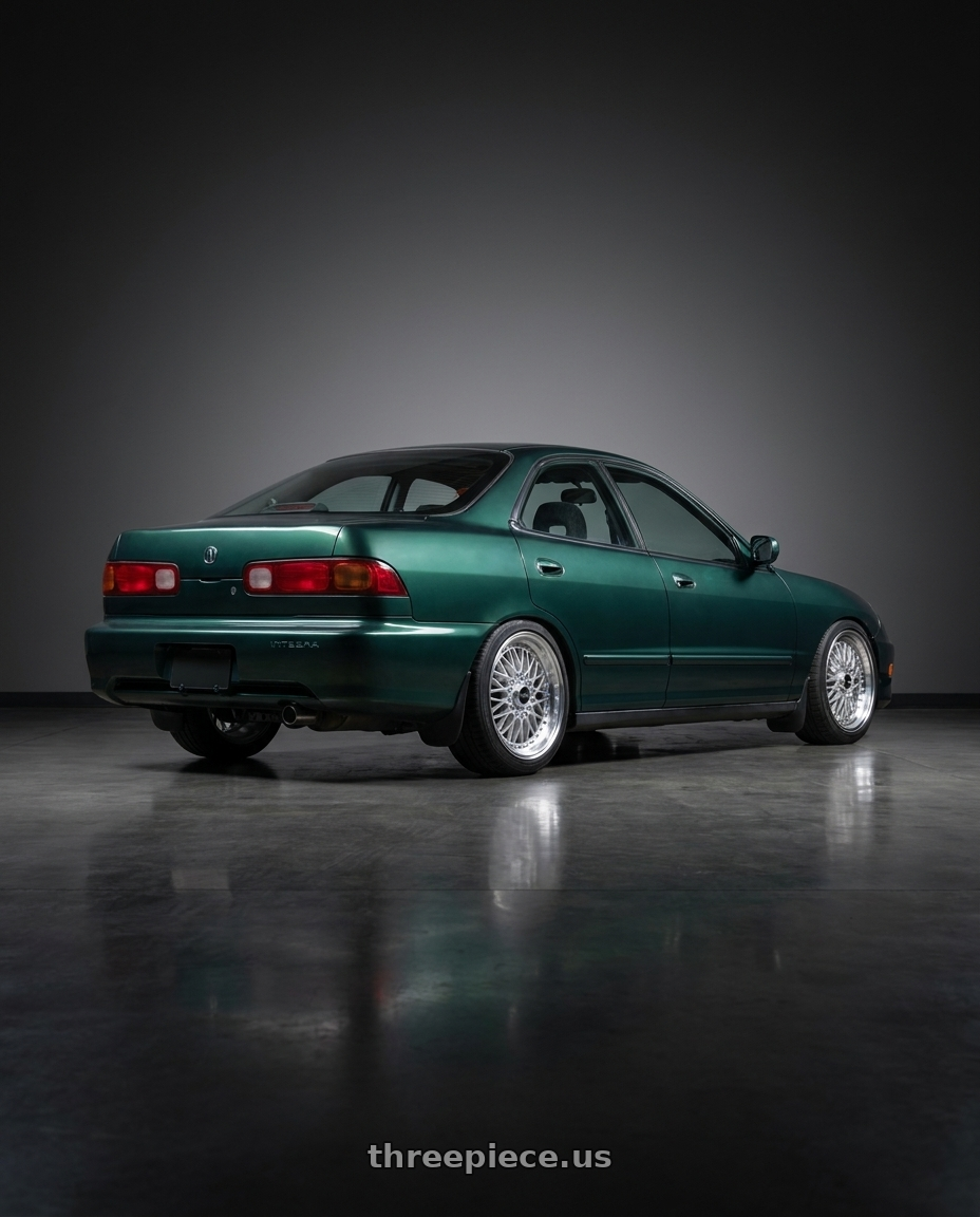 1999 acura integra  with Vors VR3 4x100/4x114.3 15x8 +32 Silver Machine Lip Chrome Rivet wheels rear three quarter view square tires