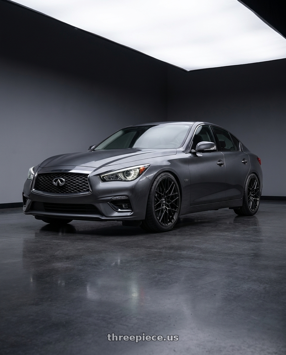 2021 Infiniti Q50 Red Sport with American Racing AR927 BARRAGE 5X114.3 20X9 +35 SATIN BLACK wheels