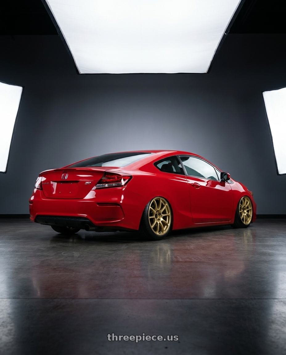 2011 Honda Civic Si with Advan RCIII 5x114.3 17x8+38 Gold wheels rear three quarter view slight stretch tires