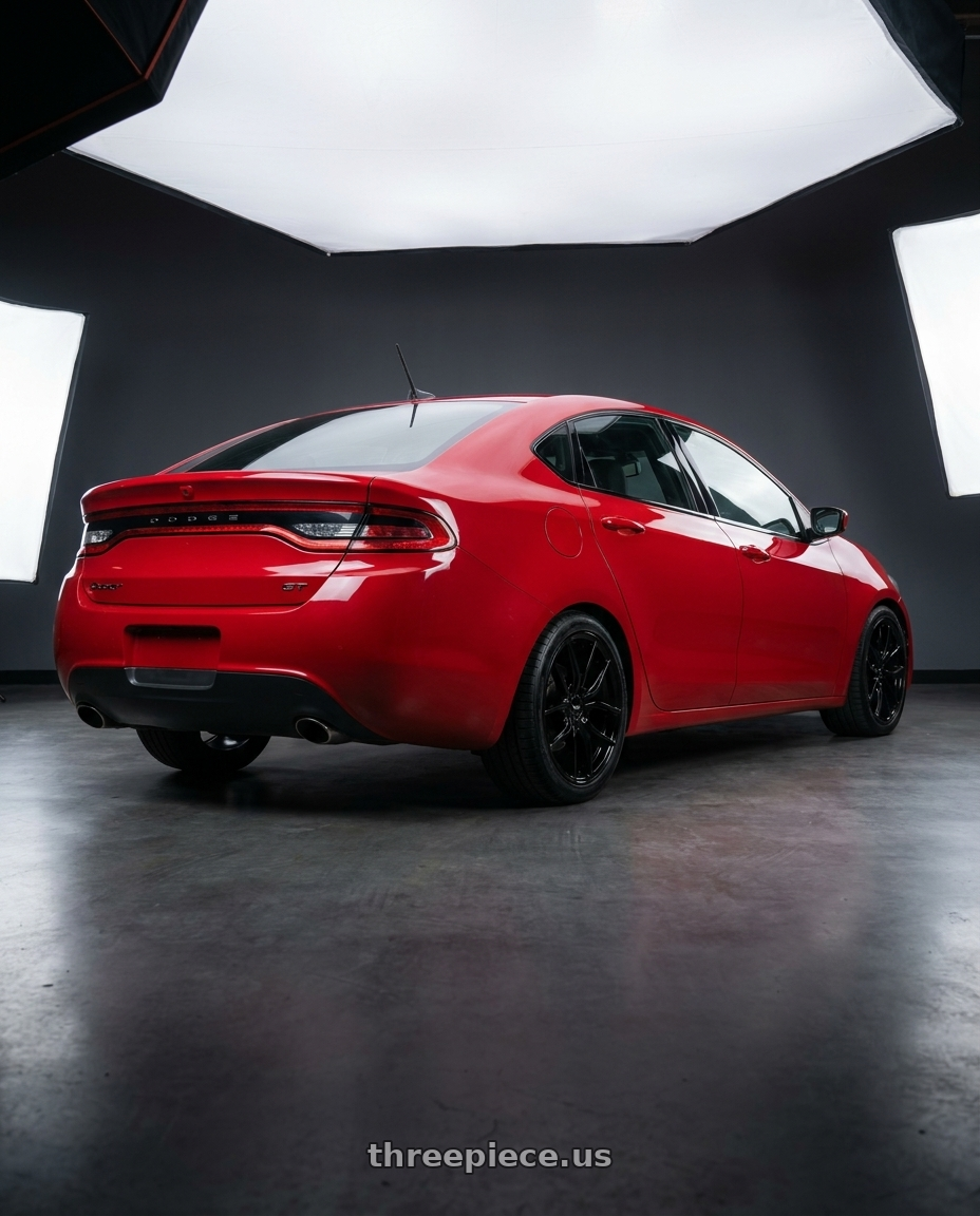 2014 dodge dart gt with V�xx MG5 5x110/5x115 18x8+40 Gloss Black wheels rear three quarter view square tires