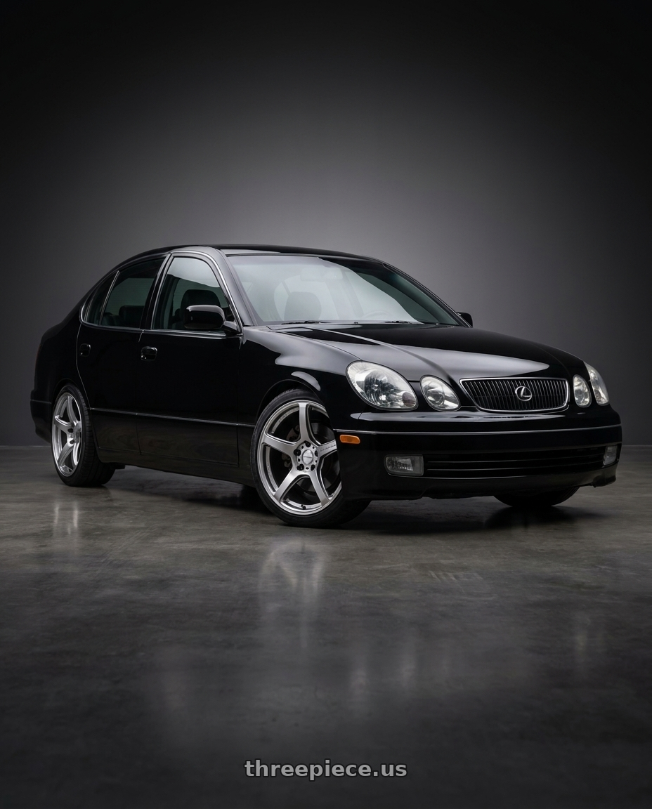 2003 lexus gs 430 black with Work Emotion T5r 5x114.3 18x8.5 +35 Glow Silver wheels