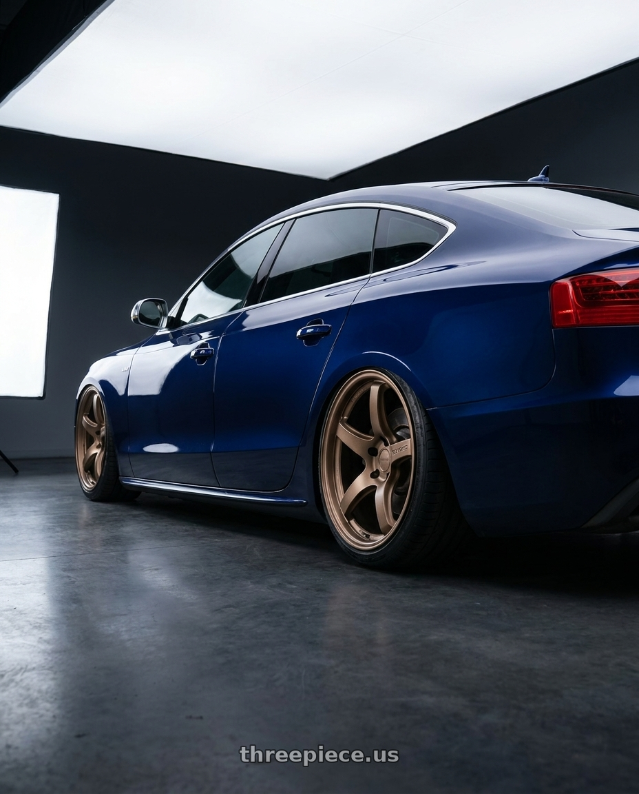 2014 Audi S5 B8 with Gram Lights 57CR 5x112 19x10.5+35 Bronze II wheels rear three quarter view slight stretch tires