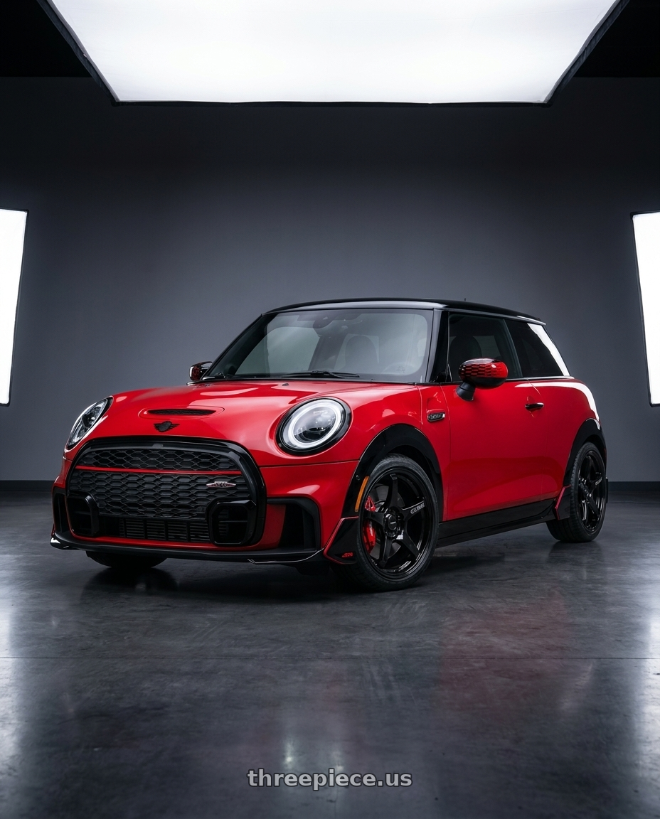 2025 mini jcw red with Enkei TS-5 5x112 18x8+45 Gloss Black wheels