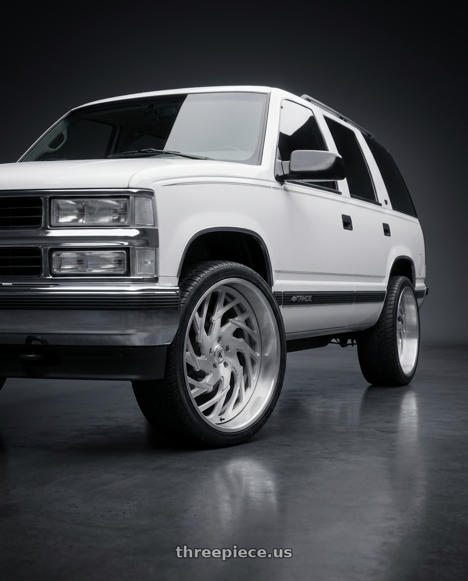 1999 Chevy Tahoe white with Asanti Forged AF864 5X127 26X9 -2 BRUSHED wheels