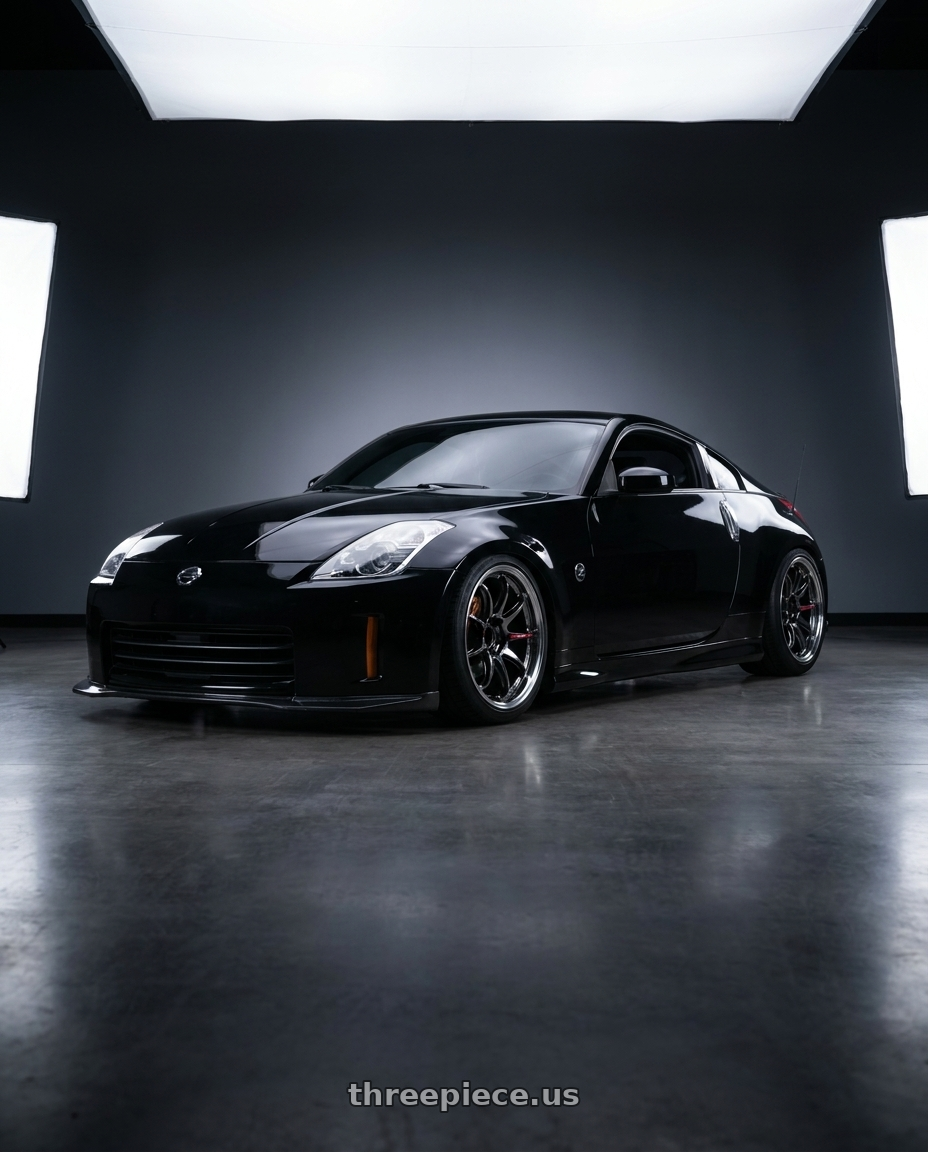 2006 Nissan 350Z super black with Work Emotion Zr10 5x100 18x10.5 +12 Glim Black Diamond Rim cut wheels