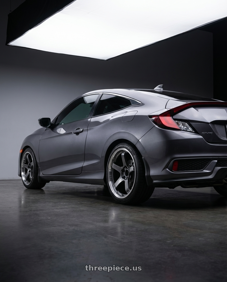 2019 honda civic coupe with Advan Racing GT BEYOND 5x114.3 18x9.5 +38 MACHINING & HYPER PLATINUM BLACK wheels rear three quarter view square tires