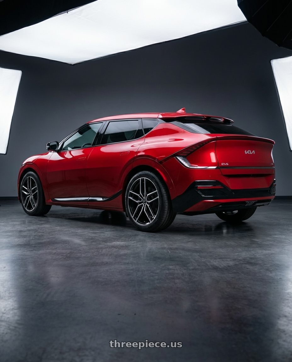 2024 kia ev6 with Platinum 464U Lotus 5x114.3 20x8.5 +40 Gloss Black w/Diamond Cut Face wheels rear three quarter view square tires