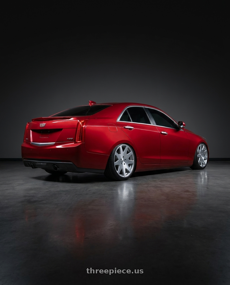 2014 Cadillac ATS Premium with MRR HR3 5x112 19x8.5  +32 Silver Machine Face wheels rear three quarter view square tires