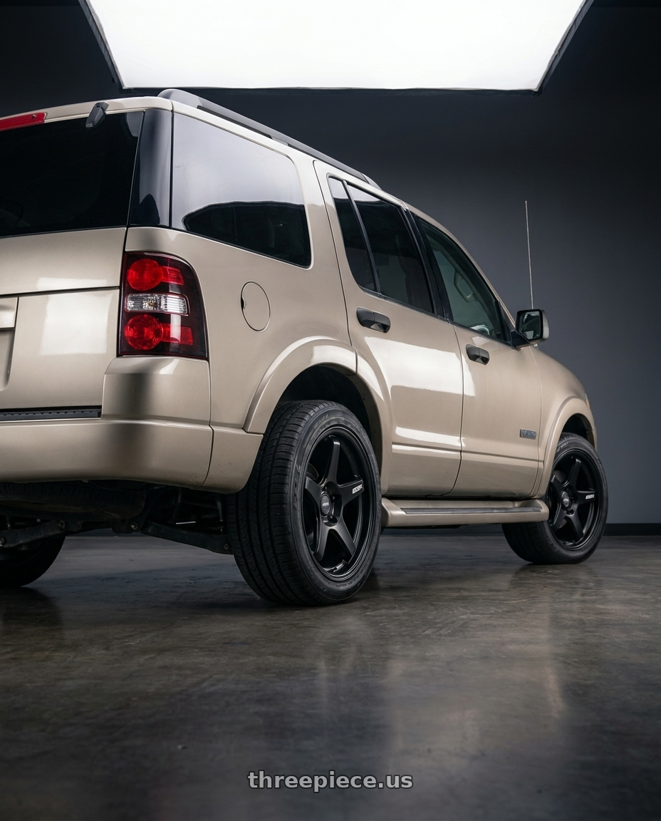 2004 ford explorer xlt 4x4 with ESR Wheels APX5C 5x114.3 18x8.5 +30 Matte Black wheels rear three quarter view square tires