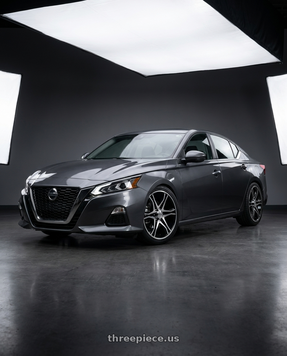 2021 Nissan Altima SV with American Racing AR893 MAINLINE 5x114.3 17x8 +25 GLOSS BLACK MACHINED wheels