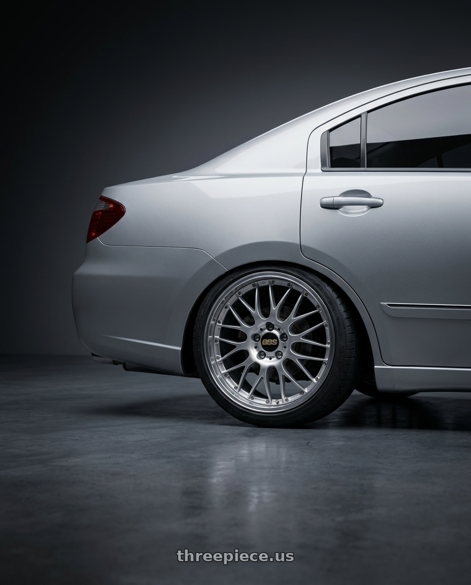 2006 mitsubishi galant grunder with BBS RS-GT 5x112 19x8.5+30 Diamond Silver wheels rear three quarter view slight stretch tires