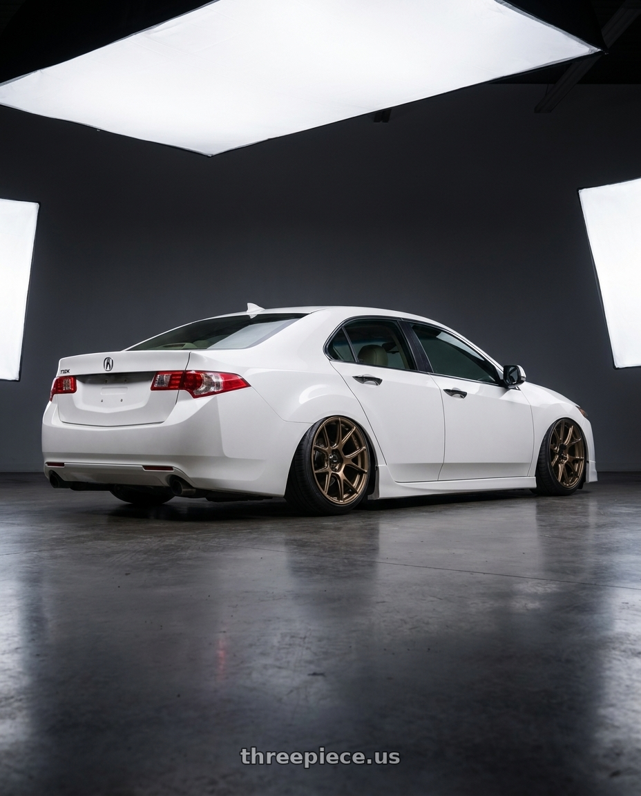 2013 Acura TSX with Konig Ampliform 5x114.3 18x9.5+25 Gloss Bronze wheels rear three quarter view slight stretch tires