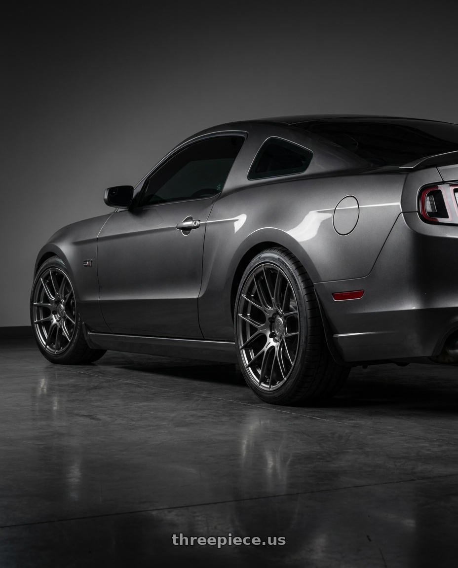 2014 Ford Mustang GT with Aodhan AH-X 5x114.3 19x9.5 +35 Hyper Black wheels rear three quarter view square tires