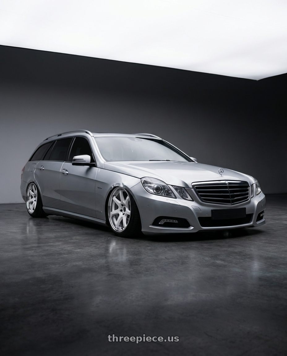 2010 Benz s212 with Work T7r 2P 5x100 18x10.0 +45 WHITE wheels