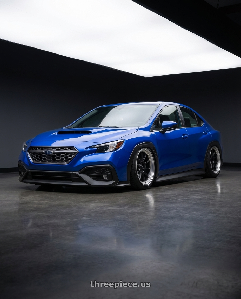 2024 Subaru WRX with Konig Countergram 5x114.3 19x9.5+35 Matte Black / Matte Machined Lip wheels front three quarter view stanced stance