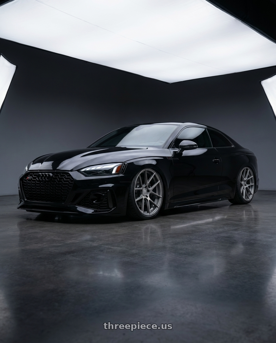 2022 Audi RS5 with Avant Garde Wheels M510 5X112 20x10 +25 Dolphin Grey wheels front three quarter view stanced stance