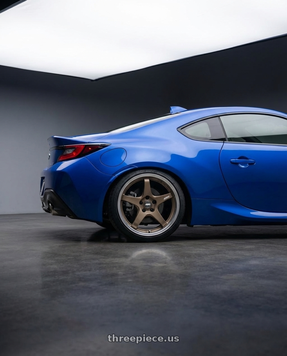 2024 Subaru BRZ with ESR Wheels APEX SERIES AP5 5x114.3 18x10.5 +22 Matte Bronze wheels rear three quarter view square tires