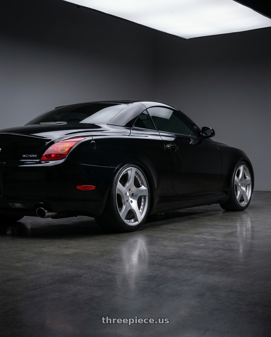 2005 lexus sc430 with MRR VP3 5x114.3 19x9.5  +20 Silver Machine Face wheels rear three quarter view square tires
