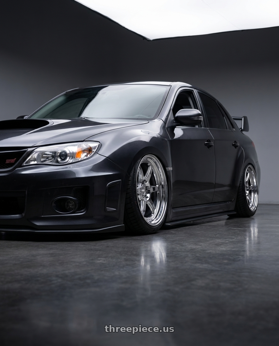 2013 Subaru Impreza STI Dark with Kansei K14X Roku 5x114.3 18x9.5 38 Chrome wheels