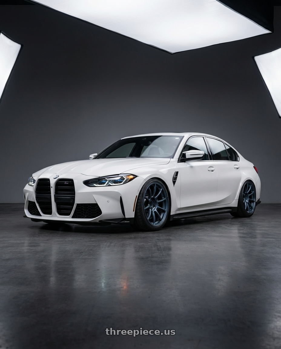 2024 bmw m3 comp with Volk Racing ZE40 5x112 19x10 +20 MATTE BLUE GUNMETAL wheels