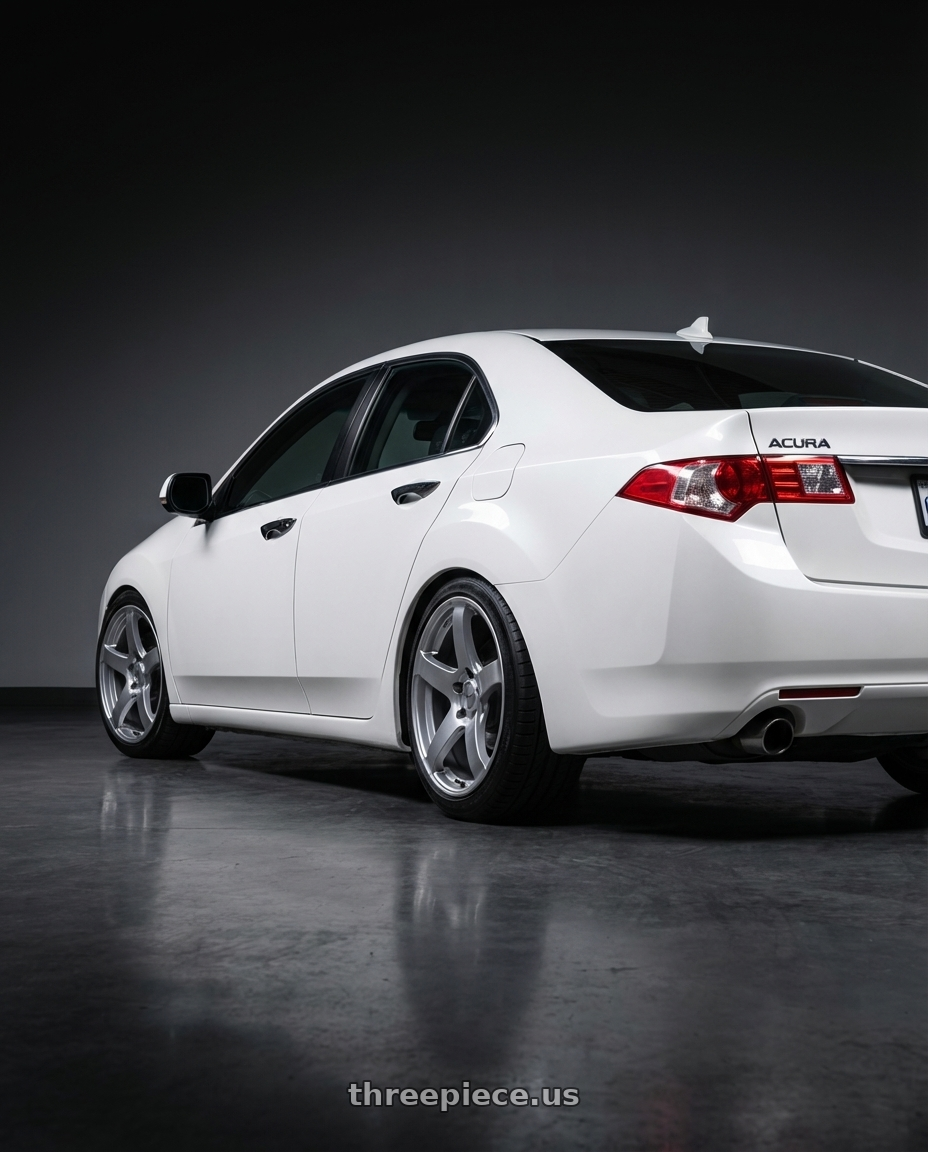 2013 Acura TSX with Ssr Gtv01 5x114.3 18x8+35  GLARE SILVER wheels rear three quarter view square tires