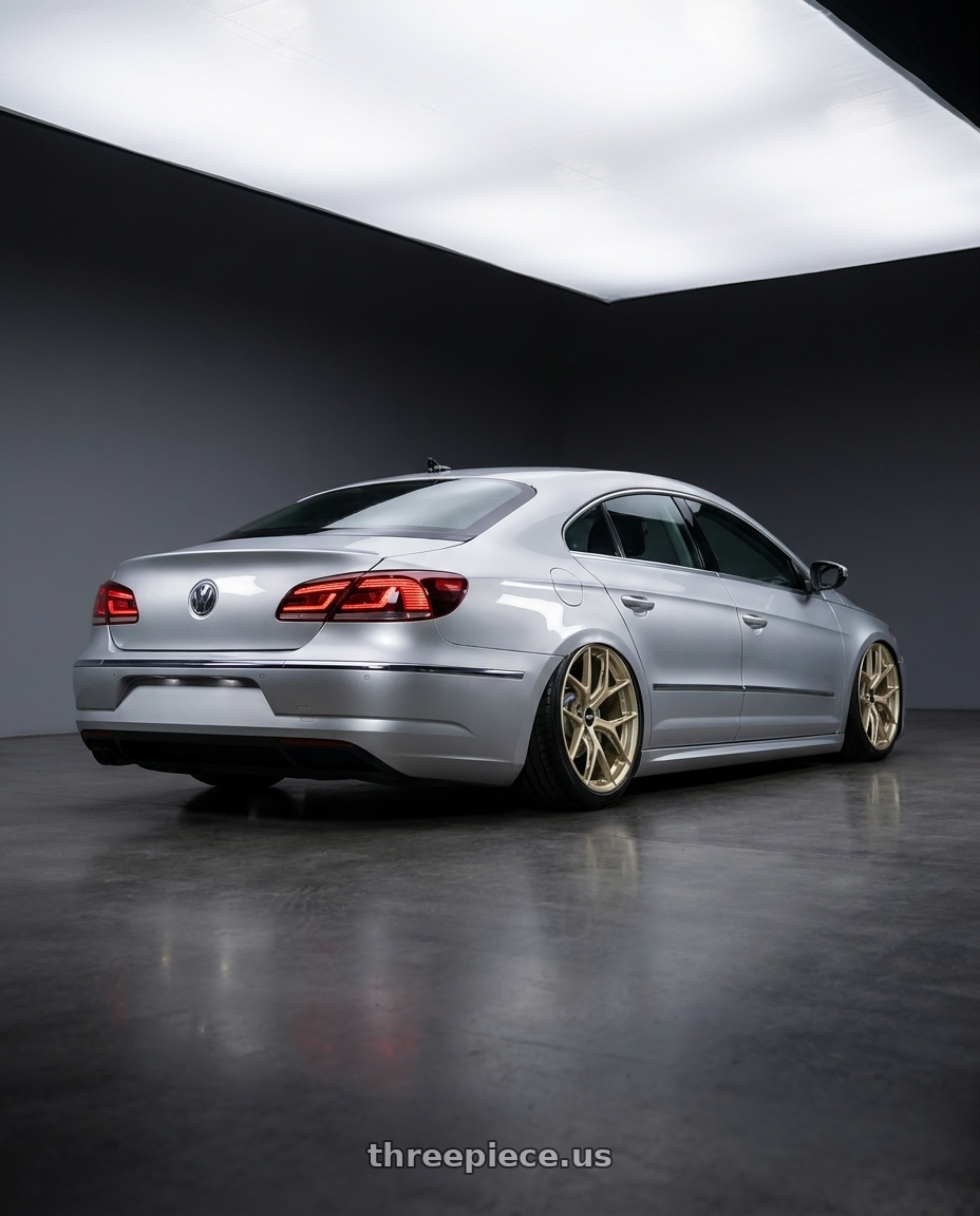 2015 Volkswagen CC with BBS FI-R Evo 5x112 19x9.5+15 White Gold wheels rear three quarter view slight stretch tires
