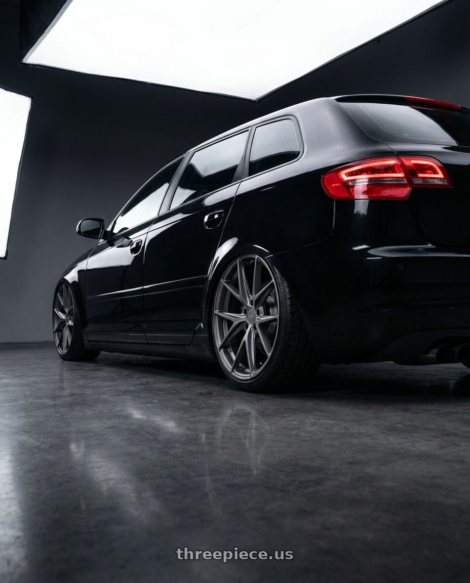 2012 Audi A3 8P with Niche 1PC M116 MISANO 5X112 19X8.5 +25 MATTE GUN METAL wheels rear three quarter view slight stretch tires