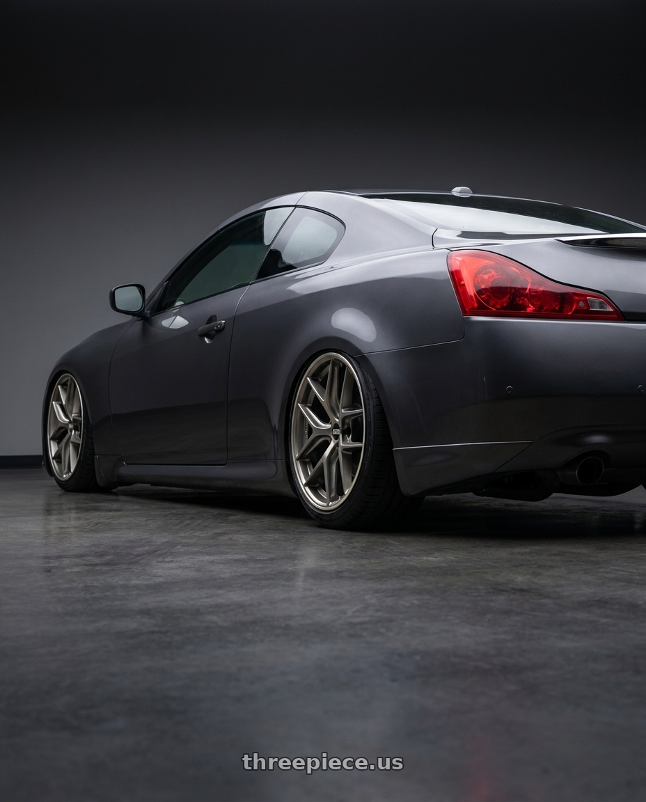 2007 Infiniti G37 with BBS CC-R 5x114.3 19x8.5+43 Satin Platinum wheels rear three quarter view slight stretch tires