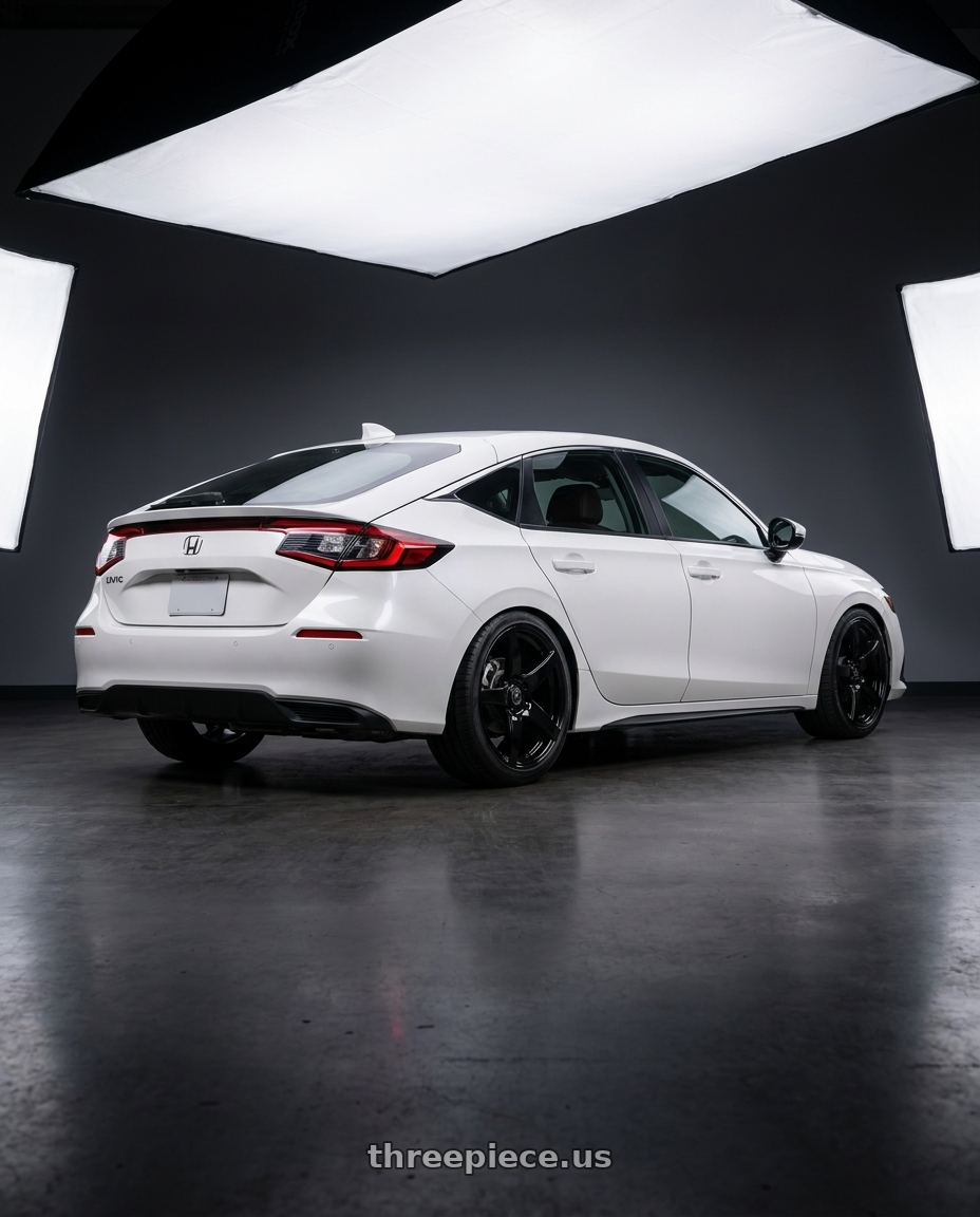 2024 Honda Civic with Forgestar CF5 5x114.3 18x9 +35 Gloss Black wheels rear three quarter view square tires
