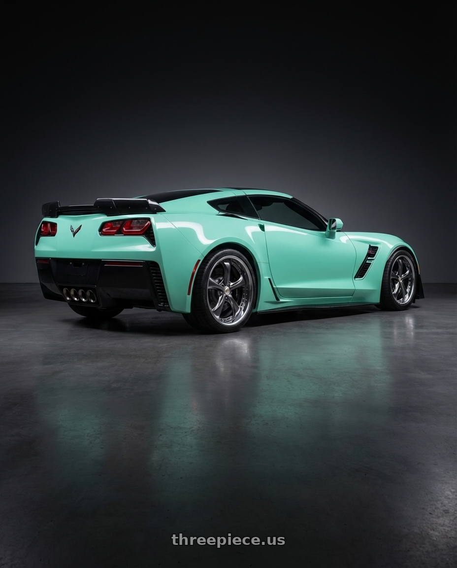 2017 Chevrolet Corvette Grandsport with Work Wheels VS-KF 5X114.3 19x7.5+34 Brilliant Silver Black A Disk FULL REVERSE wheels rear three quarter view square tires