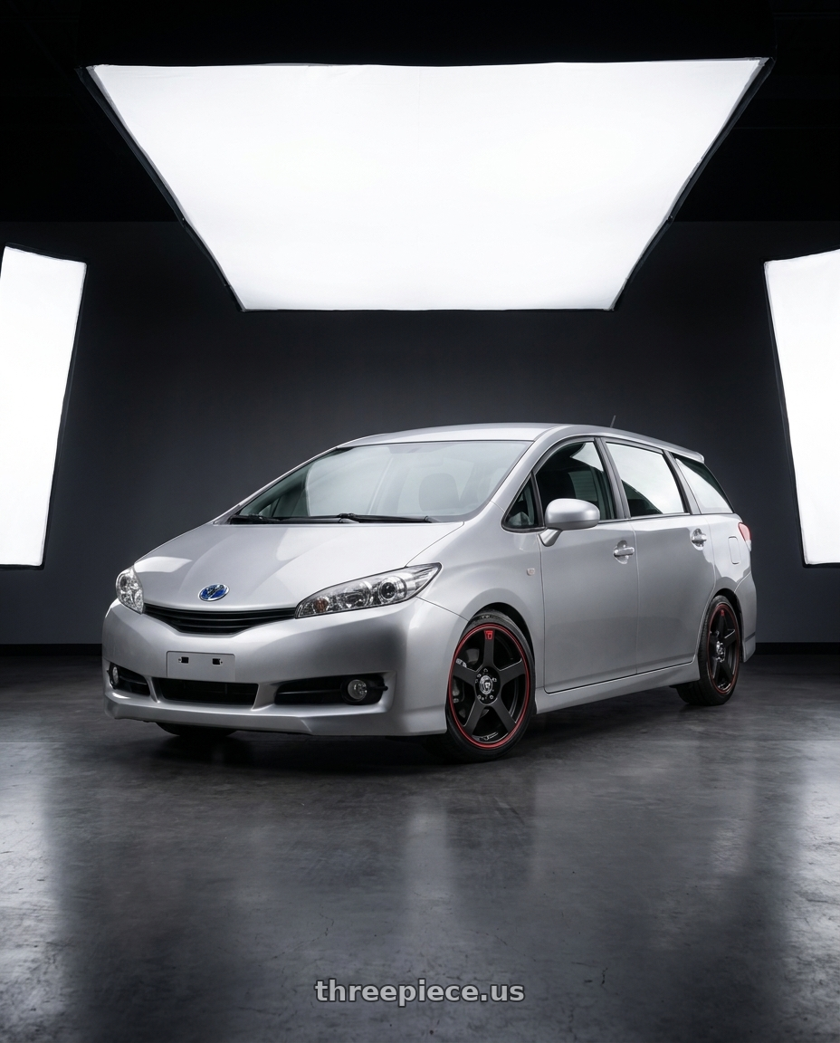 2009 Taiwan Toyota Wish with Motegi MR116 FS5 4X108/4X114.3 18X8 +45 MATTE BLACK RED RACING STRIPE wheels