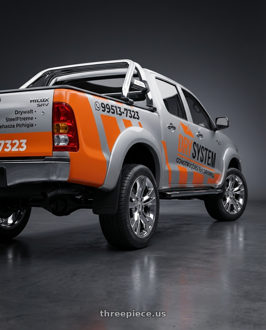 hilux srv 2011 adesivada de laranja with OE Wheels CA15B 5x120 18x8.5+40 Chrome wheels rear three quarter view square tires