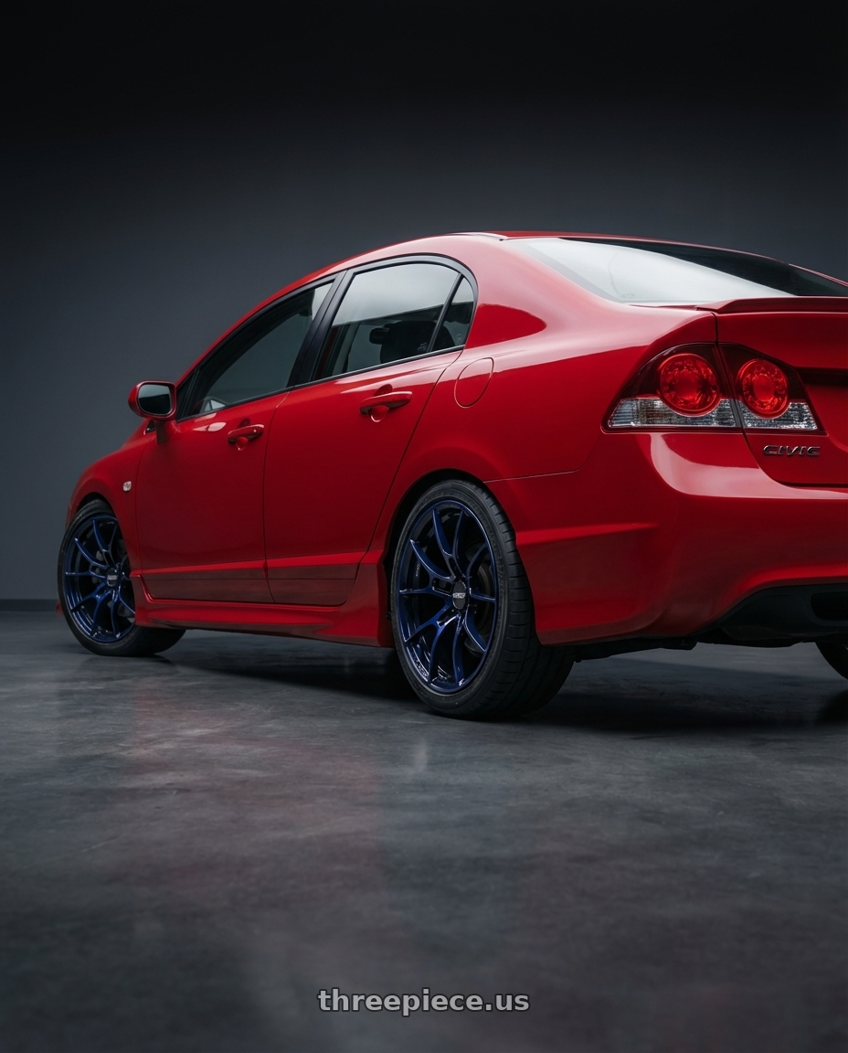 honda civic 2007 with Volk Racing G025 DB/C 5x112 18x8.5 +42 DARK BLUE / DC wheels rear three quarter view square tires