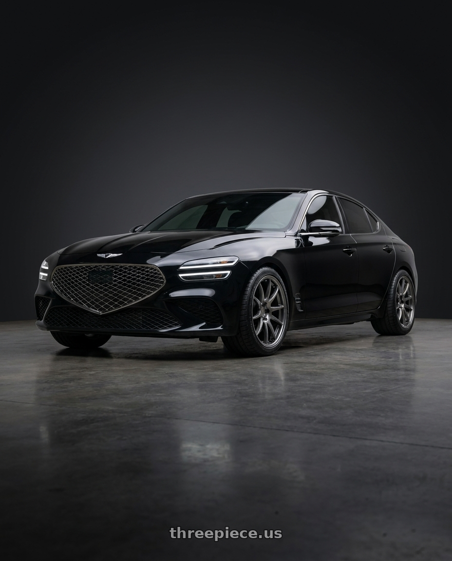 2023 Genesis G70 Victoria Black with Aodhan DS02 5x114.3 19x8.5+35 Hyper Black wheels