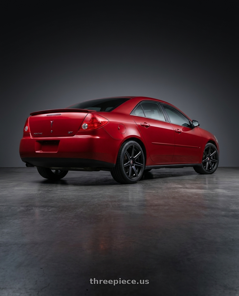 2008 Pontiac G6 GT with Spec-1 SP-73 5x110/5x114.3 18x8 +38 Gloss Black Milled & Undercut wheels rear three quarter view square tires