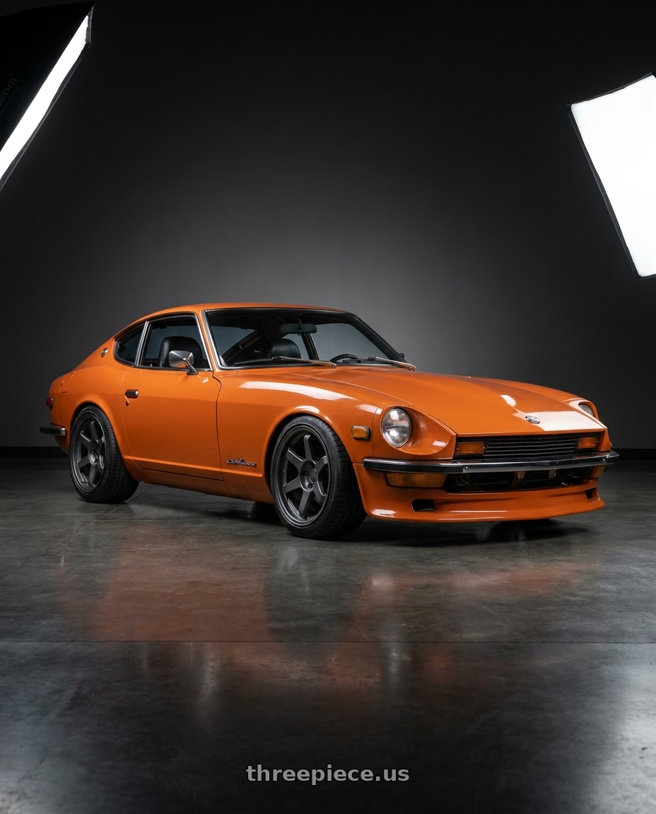 1978 Datsun 280z Orange  with 9six9 SIX-1 5x114.3 18X10 +35 Carbon Gray wheels
