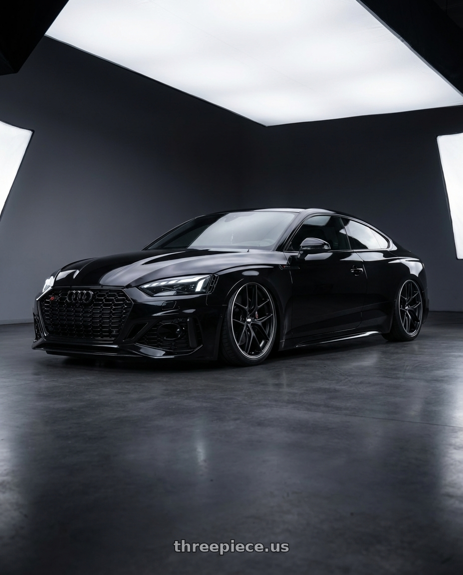 2022 Audi RS5 with BBS CC-R 5x112 20x8.0+27 Satin Black wheels front three quarter view stanced stance