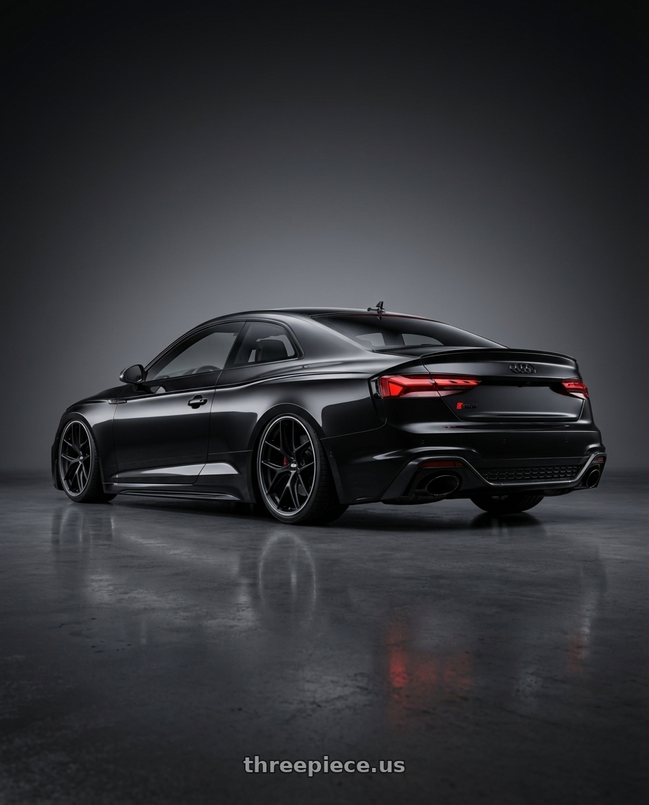 2022 Audi RS5 with BBS CC-R 5x112 20x8.0+27 Satin Black wheels rear three quarter view slight stretch tires