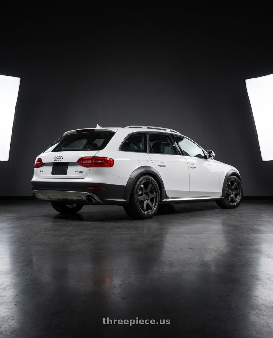 2013 Audi Allroad with 9six9 SIX-1 5x112 18X8.5 +35 Carbon Gray wheels rear three quarter view square tires